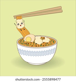 A fun and playful wanton noodles soup. Vector illustration design. Eps 10.