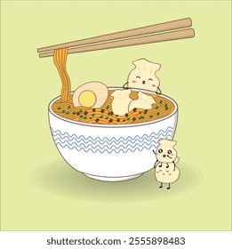 A fun and playful wanton noodles soup. Vector illustration design. Eps 10.