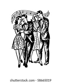 Fun At The Prom - Teen Couples Dancing - Retro Clip Art