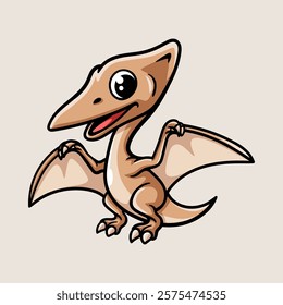 fun pterodactyl dinosaur cartoon colored character isolated drawing line art style sketch classic vintage design illustration