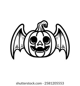 fun pumpkin with bat wings logo mascot isolated drawing line style sketch classic vintage design illustration