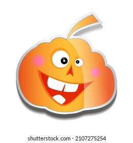 Fun pumpkin icon, halloween attribute sticker fruit orange vector