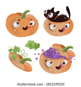 FUN PUMPKINS Happy Halloween Holiday Cartoon Hand Drawn Flat Design Vector Illustration Apparel Set For Print