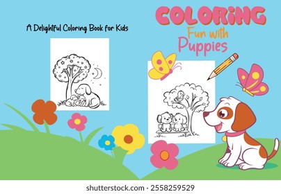 Fun with Puppies Coloring Book Cover For amazon kdp