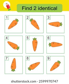Fun puzzle game. Need to find two identical carrots. Answer is 1,9. 
