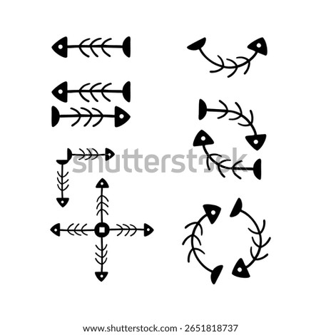 A fun and quirky collection of hand drawn arrow icons creatively designed as fish skeletons.