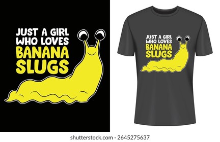 Design de t-shirt divertido e peculiar com uma lesma de banana amarela bonito. Presente perfeito para meninas amantes de lesma. Gráfico de vestuário exclusivo.