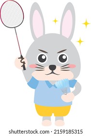 A fun rabbit with a badminton racket
