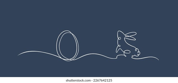 Fun rabbit one line drawing, cute Easter design for banners, cards, wallpapers