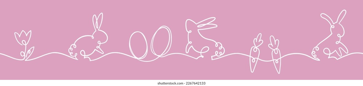 Fun rabbit one line drawing, cute Easter design for banners, cards, wallpapers