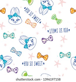 Fun rabbit pattern. colored ribbon
