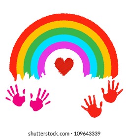 Fun Rainbow with hand and heart