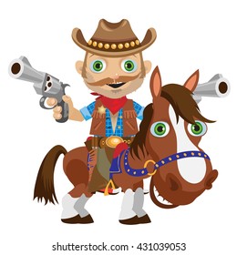 Fun Ranger on a brown horse. Vector illustration.