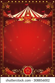 Fun red circus poster. A circus background with a large copy space and a big top for your message.