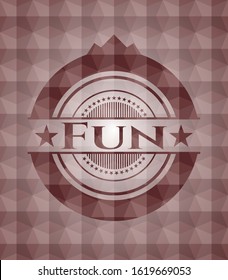 Fun red emblem or badge with abstract geometric polygonal pattern background. Seamless.