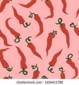 Fun red hot chili pepper seamless pattern for wallpaper or coverage, wrapping paper, textile, fabric and other print and design.Vector flat illustration.