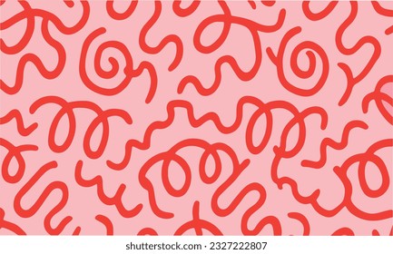 El doodle de la línea roja divertida es un patrón sin fisuras. Fondo de arte creativo y abstracto para niños o diseño moderno con formas básicas.