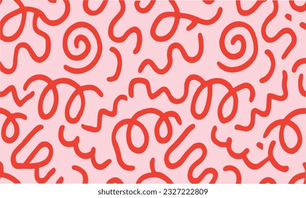 Fun red line doodle seamless pattern. Creative abstract style art background for children or trendy design with basic shapes.