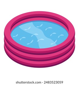 Fun and refreshing cartoon inflatable kiddie pool for children's summer playtime in the backyard, with pink water and vector illustration