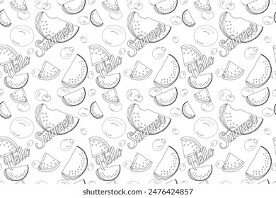A fun and relaxing summertime coloring page featuring watermelons and bubbles. Perfect for kids and adults to enjoy and color.