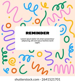 Fun reminder note template, Cheerful design with wavy shapes and colorful organic elements, ideal for creative ads and social graphics