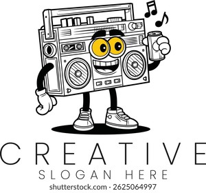 Fun retro boombox cartoon enjoys a party. Perfect for music related designs character vintage 80s
