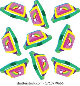 Fun Retro Colorful Repeating Background of Isolated Eighties Rainbow Fanny Packs