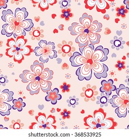Fun Retro Floral Seamless Repeat Background - Pink & Purple