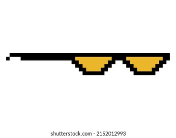 Fun retro pixel sun glass icon, life style meme sunglasses thug, vector illustration .