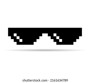 Fun retro pixel sun glass icon shadow, life style meme sunglasses thug, vector illustration .