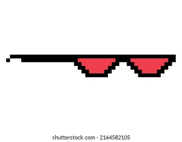 Fun retro pixel sun glass icon, life style meme sunglasses thug, vector illustration .