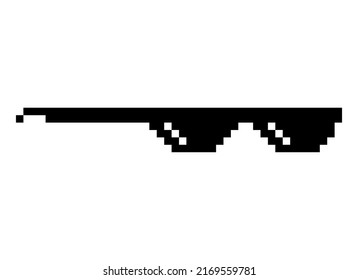 Fun retro pixel sun glass icon, life style meme sunglasses thug, vector illustration .