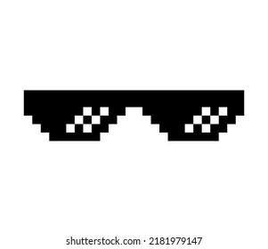 Fun retro pixel sun glass icon, life style meme sunglasses thug, vector illustration .