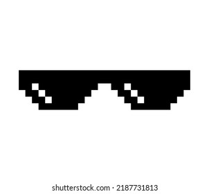 Fun retro pixel sun glass icon, life style meme sunglasses thug, vector illustration .