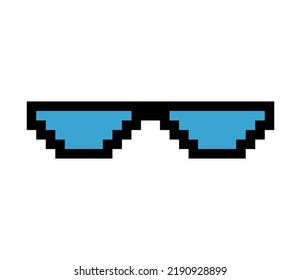 Fun retro pixel sun glass icon, life style meme sunglasses thug, vector illustration .