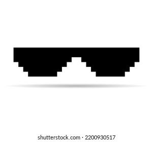 Fun retro pixel sun glass icon shadow, life style meme sunglasses thug, vector illustration .