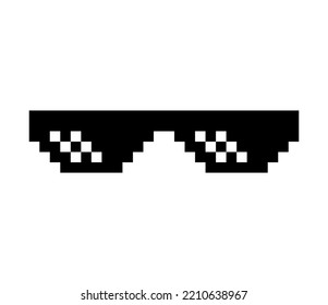 Fun retro pixel sun glass icon, life style meme sunglasses thug, vector illustration .