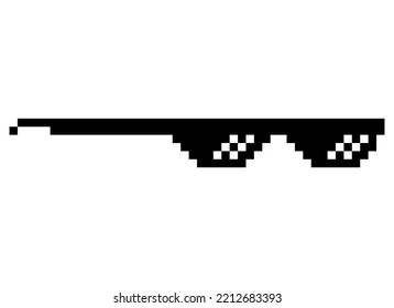 Fun retro pixel sun glass icon, life style meme sunglasses thug, vector illustration .