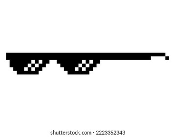 Fun retro pixel sun glass icon, life style meme sunglasses thug, vector illustration .