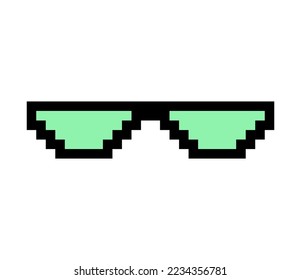 Fun retro pixel sun glass icon, life style meme sunglasses thug, vector illustration .