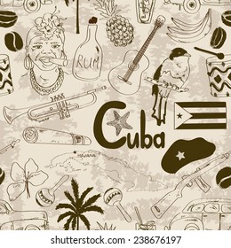 Fun Retro Sketch Cuban Seamless Pattern