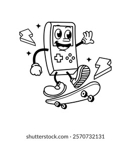 Fun retro style gameboy cartoon illustration. Illustration for t-shirt or poster design. Vector illustration