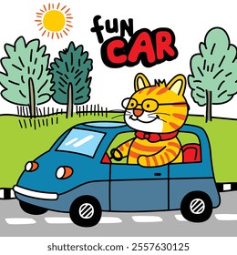 Fun Ride with a Cat Character, vector illustration