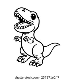 fun roaring tyrannosaurus t-rex dinosaur cartoon character isolated drawing line style sketch classic vintage design illustration