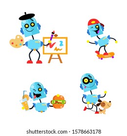 Fun Robot Activity Set. Boy Robot Robots. Cartoon Cute Vector Template Design Illustration
