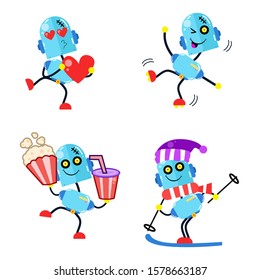 Fun Robot Activity Set. Boy Robot Robots. Cartoon Cute Vector Template Design Illustration