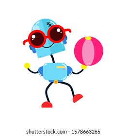 Fun Robot Activity Volley Ball. Boy Robot Robots. Cartoon Cute Vector Template Design Illustration