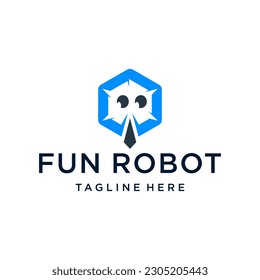 fun robotic modern  logo design vector template