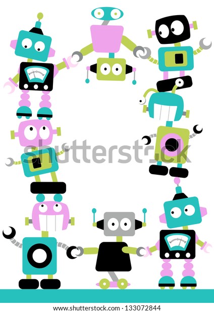 Fun Robots Border Cute Colorful Robots Stock Vector (Royalty Free ...