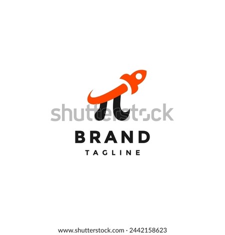 Fun Rocket Pi Symbol Logo Design. Pi Symbol With a Rocket Passing Above It Logo Design.